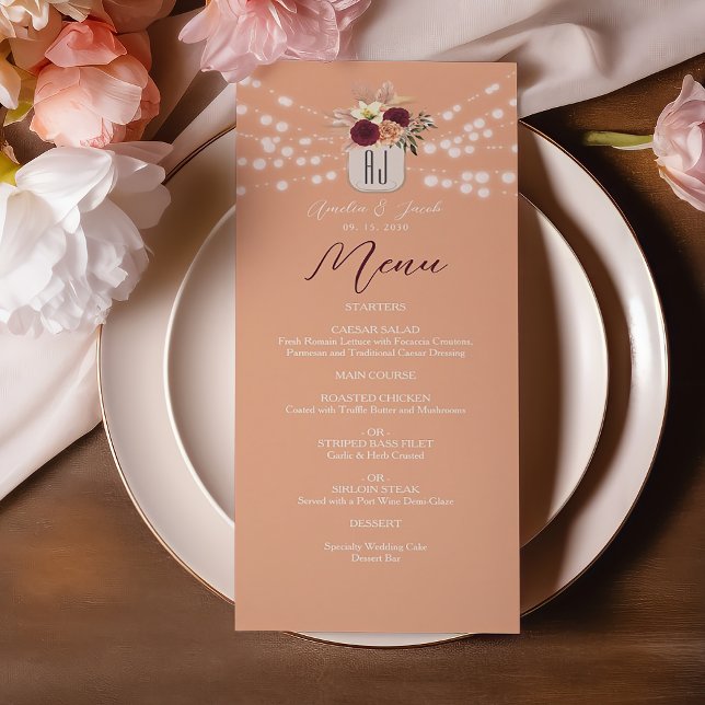 Menú de Boda Floral en Frasco de Mason (Subido por el creador)