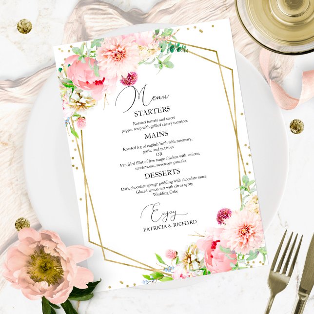 Menú de Boda Floral Geométrico Elegante con Toque  (Subido por el creador)