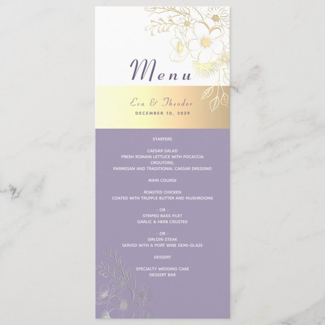 Menú de Boda Floral Lavanda (Anverso)
