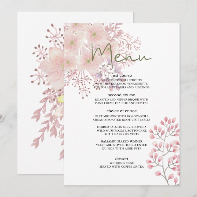 Menú de Boda Floral Magnolia Rosado Rubor (Anverso / Reverso)