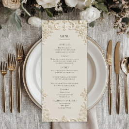 Menú de Boda Floral Marfil Elegante con Relieve