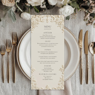 Menú de Boda Floral Marfil Elegante con Relieve