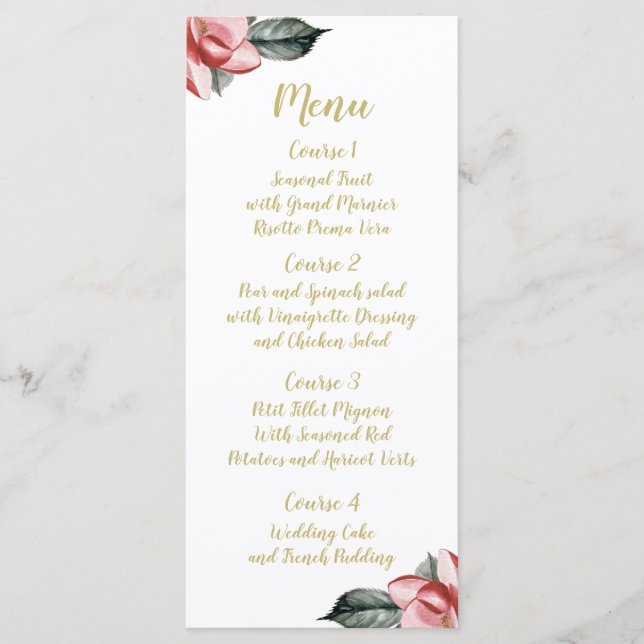 menú de boda floral Marsala (Anverso)