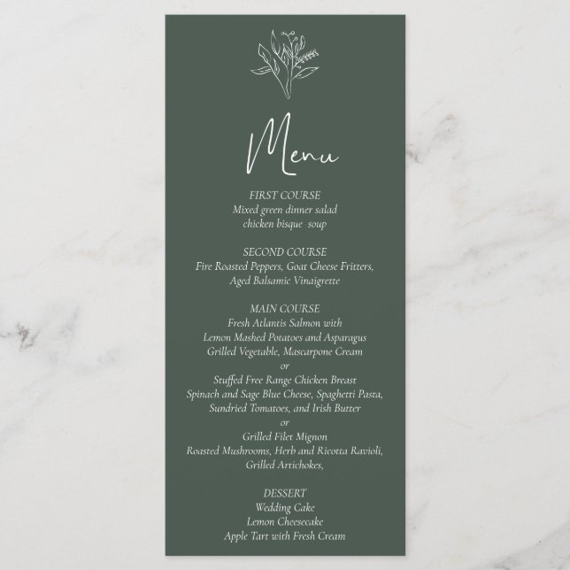 Menú de Boda Floral Minimalista (Anverso)