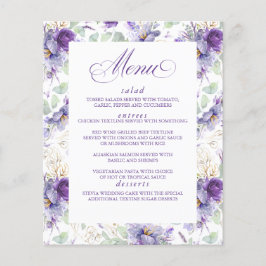 Menú de Boda Floral Morado y Dorado Botánico