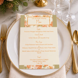 Menú de boda floral naranja 4.5" x 6.25"