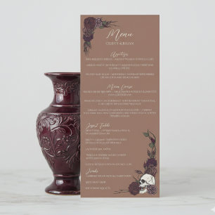 Menú de Boda Floral Oscuro Marrón Tono Gótico
