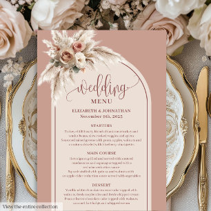 Menú de Boda Floral Pampas Rosa Polvoriento Boho S