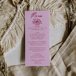 Menú de Boda Floral Rosa Frambuesa Dibujado a Mano