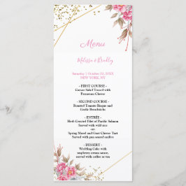 Menú de Boda Floral Rosa Marco Dorado Geométrico