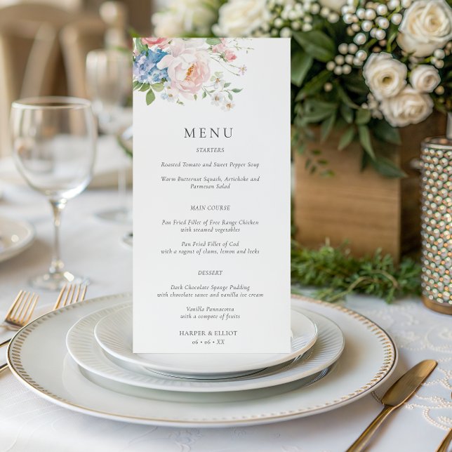 Menú de Boda Floral Rosa y Azul Pastel de Primaver (Subido por el creador)