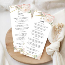 Menú de Boda Floral Rosa y Dorado Elegante