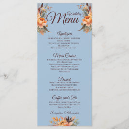 Menú de Boda Floral Rústico de Acuarela de Otoño