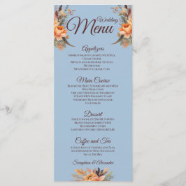 Menú de Boda Floral Rústico de Acuarela de Otoño