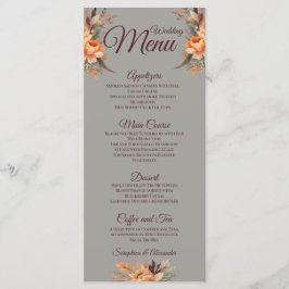 Menú de Boda Floral Rústico de Acuarela de Otoño
