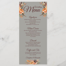 Menú de Boda Floral Rústico de Acuarela de Otoño