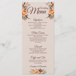 Menú de Boda Floral Rústico de Acuarela de Otoño