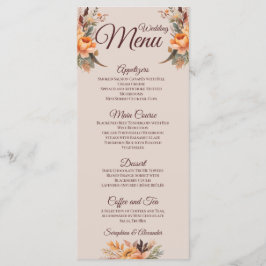 Menú de Boda Floral Rústico de Acuarela de Otoño