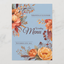 Menú de Boda Floral Rústico de Acuarela de Otoño