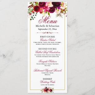 Menú de Boda Floral Rústico de Borgoña Marsala