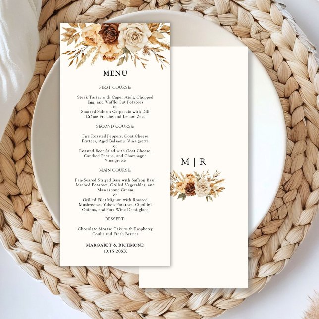 Menú de Boda Floral Rústico de Terracota Boho (Subido por el creador)