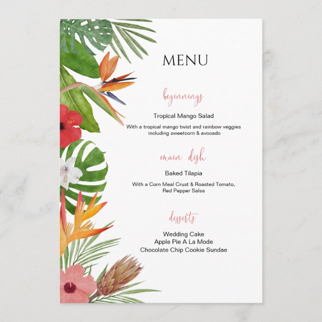 Menú de Boda Floral Tropical Colorido (Anverso)