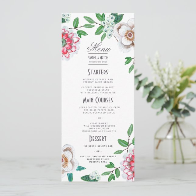 Menú de Boda Floral Verde Botánico (Anverso de pie)
