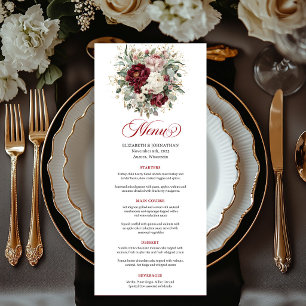 Menú de Boda Floral Verde Chic Marsala Dorado