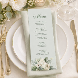 Menú de Boda Floral Verde Suave Salvia