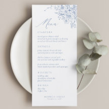 Menú de Boda Floral Vintage Azul Francés