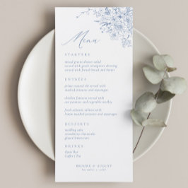 Menú de Boda Floral Vintage Azul Francés