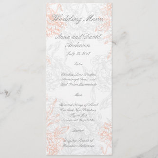 Menú de Boda Floral Vintage Gris Naranja