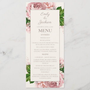 Menú de Boda Floral Vintage Rosa Crema