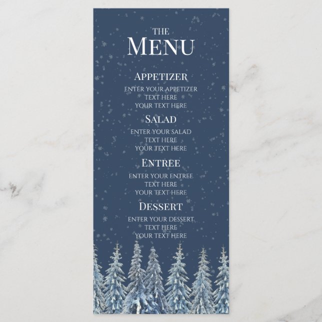 Menú de Boda Forestal Rústico de Invierno Azul (Anverso)