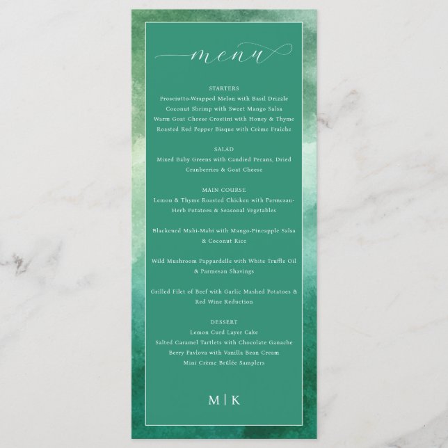 Menú de Boda Formal Verde Elegante (Anverso)