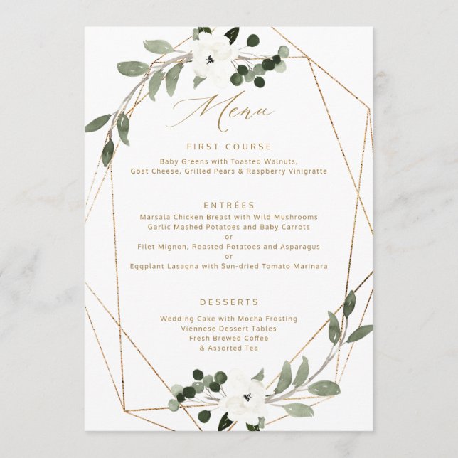 Menú de Boda Geometric Greenery Gold (Anverso)