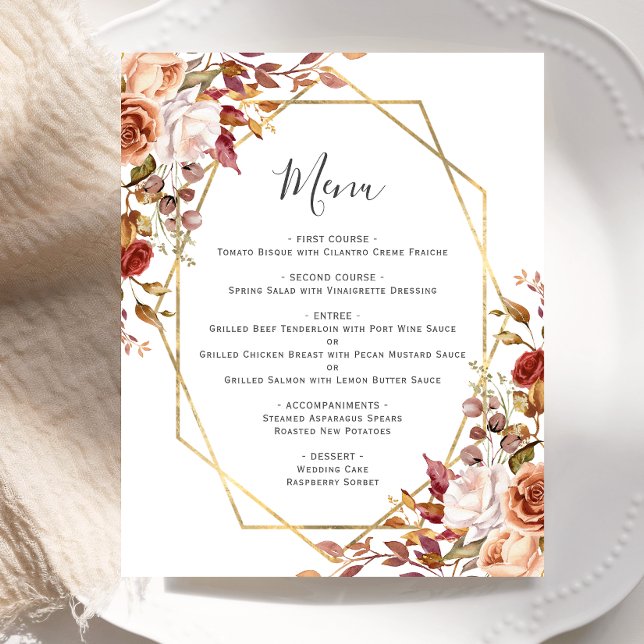 Menú de Boda Geométrico Floral de Otoño Presupuest (Subido por el creador)