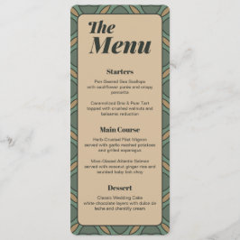Menú de Boda Geométrico Verde Salvia y Dorado Vint
