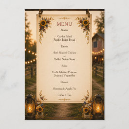 Menú de Boda Girasoles Chic Rústico Americano