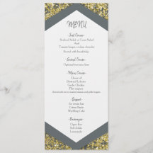 Menú de Boda Glam con Brillo Gris y Dorado Chic