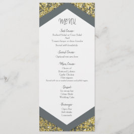 Menú de Boda Glam con Brillo Gris y Dorado Chic