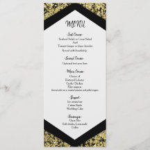 Menú de Boda Glam con Brillo Negro y Dorado Chic