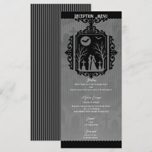 Menú de boda gótica en negro y gris con juramentos