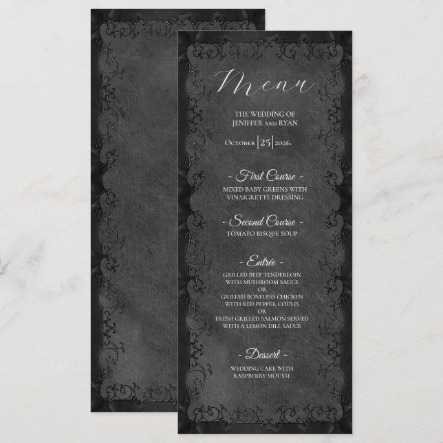 Menú de Boda Gótico Elegante (Anverso / Reverso)