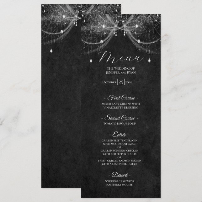Menú de boda gótico elegante (Anverso / Reverso)