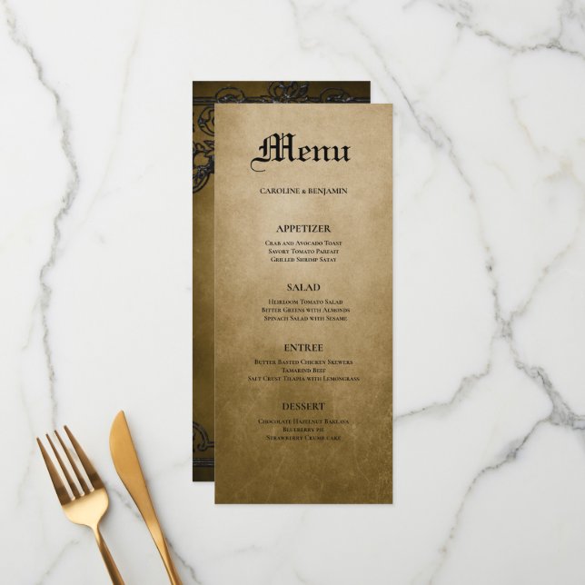 Menú de boda gótico elegante de Halloween (Anverso/Reverso In Situ)