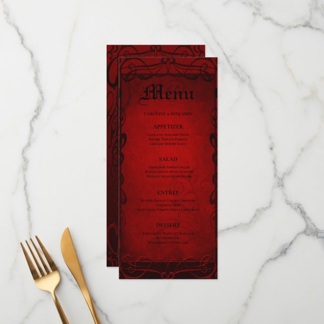 Menú de boda gótico elegante de Halloween (Anverso/Reverso In Situ)