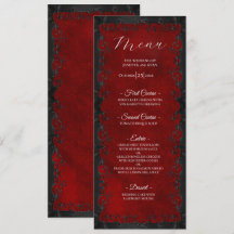 Menú de boda gótico rojo elegante