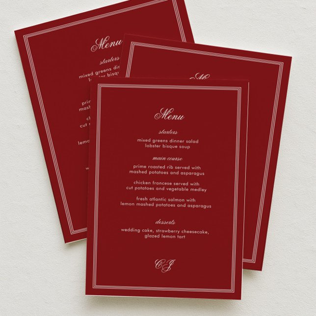 Menú de Boda Granate de Lujo y Dinero Antiguo (Subido por el creador)