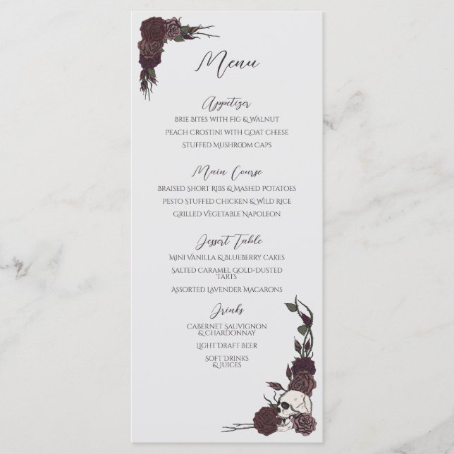 Menú de Boda Gris Claro con Flores Oscuras de esti (Anverso)